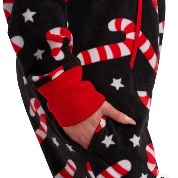 Tipsy Elves Unisex Black Candy Cane Lane Christmas Onesie Hooded Zip - Picture 3 of 4